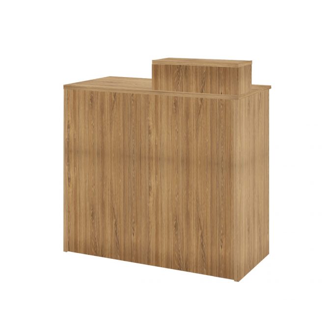 meuble de réception caisse avec finitions stratifié ou marbre rangements tiroirs et étagères