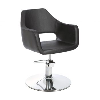 Chaise de coiffure noir avec grand accoudoir et une forme enveloppante, assise confortable