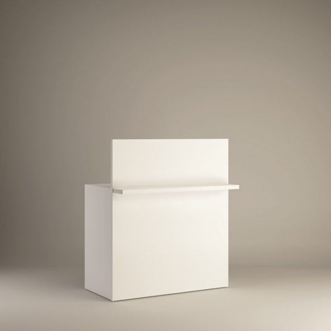 meuble accueil et caisse en mélaminé blanc avec tiroir et tablette